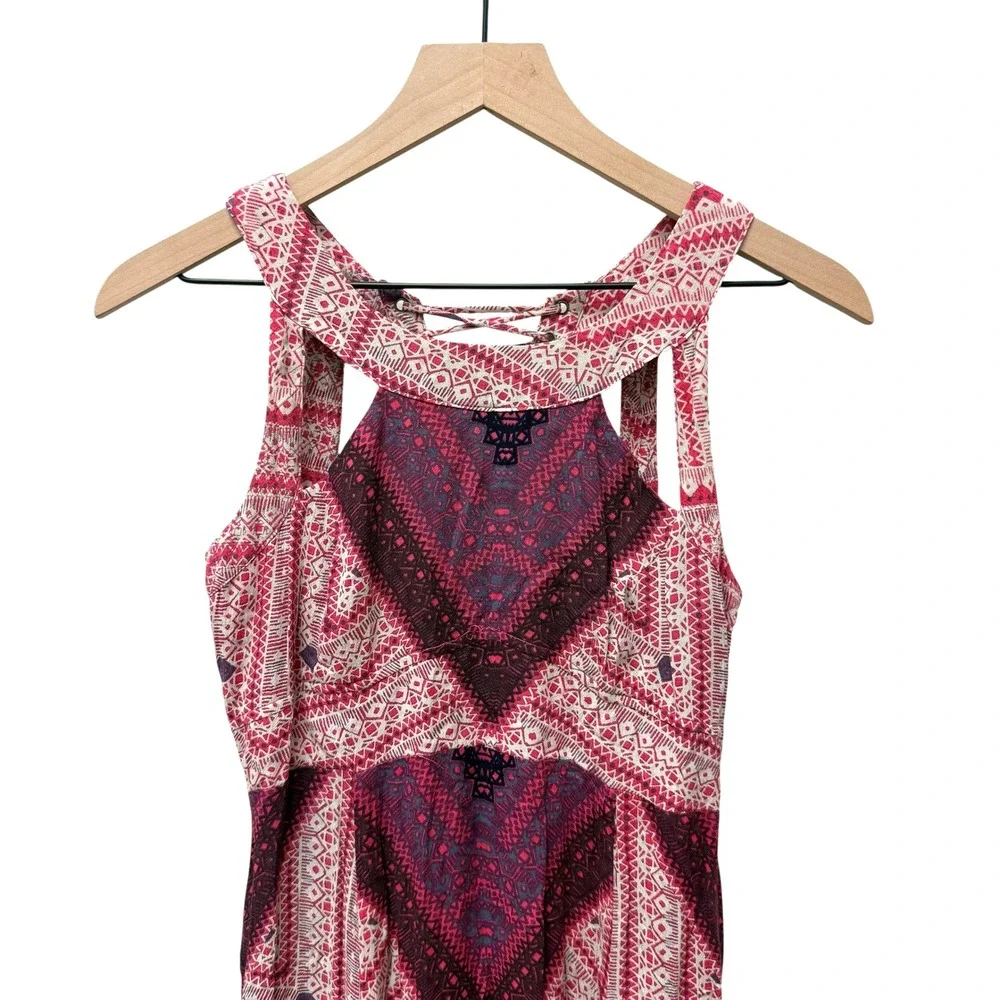 Free People Made‎ My Day Lace Up Back Maxi Dress Pink Burgundy Size 0